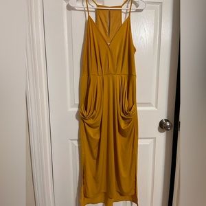 Honey gold v neck dress midi dress